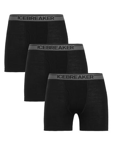 Black Icebreaker Merino Anatomica Boxers With Fly 3 Pack Men's Underwear | AU 1323LISH